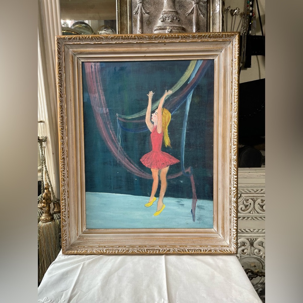 Ballerina Painting large ornate wood frame signed